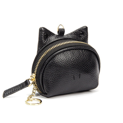 Black Leather Frog Design Coin Purse - Cute Cartoon Mini Wallet Pouch for Keys & Coins with Keyring