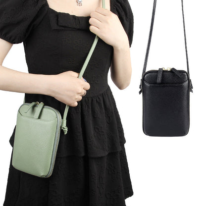 Black Premium Leather Mini Crossbody Phone Bag - Stylish Multi-Pocket Organizer for Women