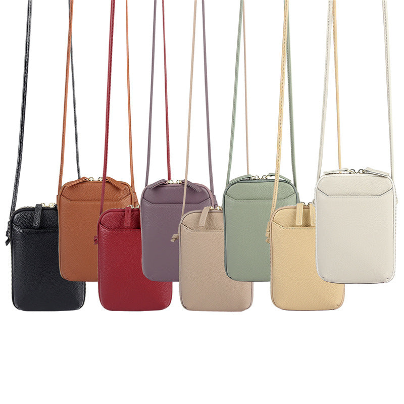 Black Premium Leather Mini Crossbody Phone Bag - Stylish Multi-Pocket Organizer for Women