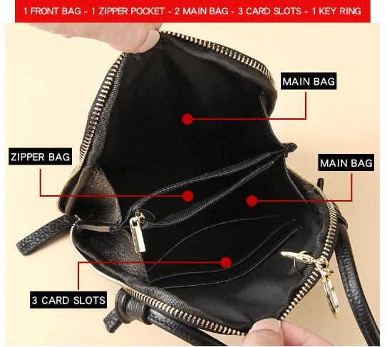 Black Premium Leather Mini Crossbody Phone Bag - Stylish Multi-Pocket Organizer for Women