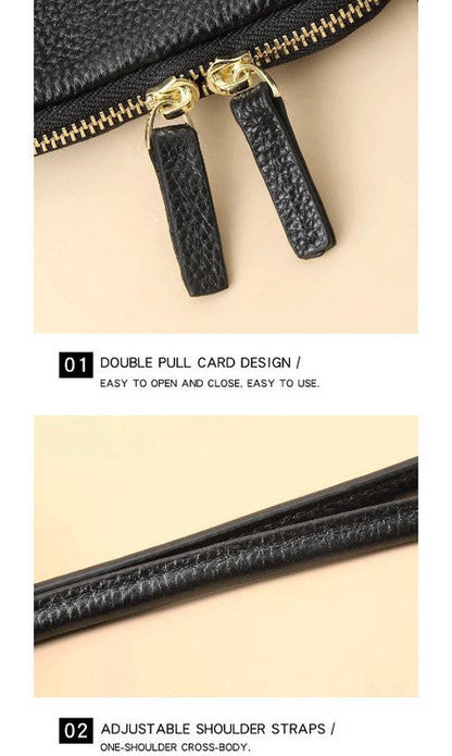 Black Premium Leather Mini Crossbody Phone Bag - Stylish Multi-Pocket Organizer for Women