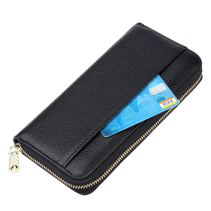 Purple Premium Genuine Leather RFID Blocking Long Wallet - Unisex Multi-Card Organizer Clutch with Zip-Around Closure