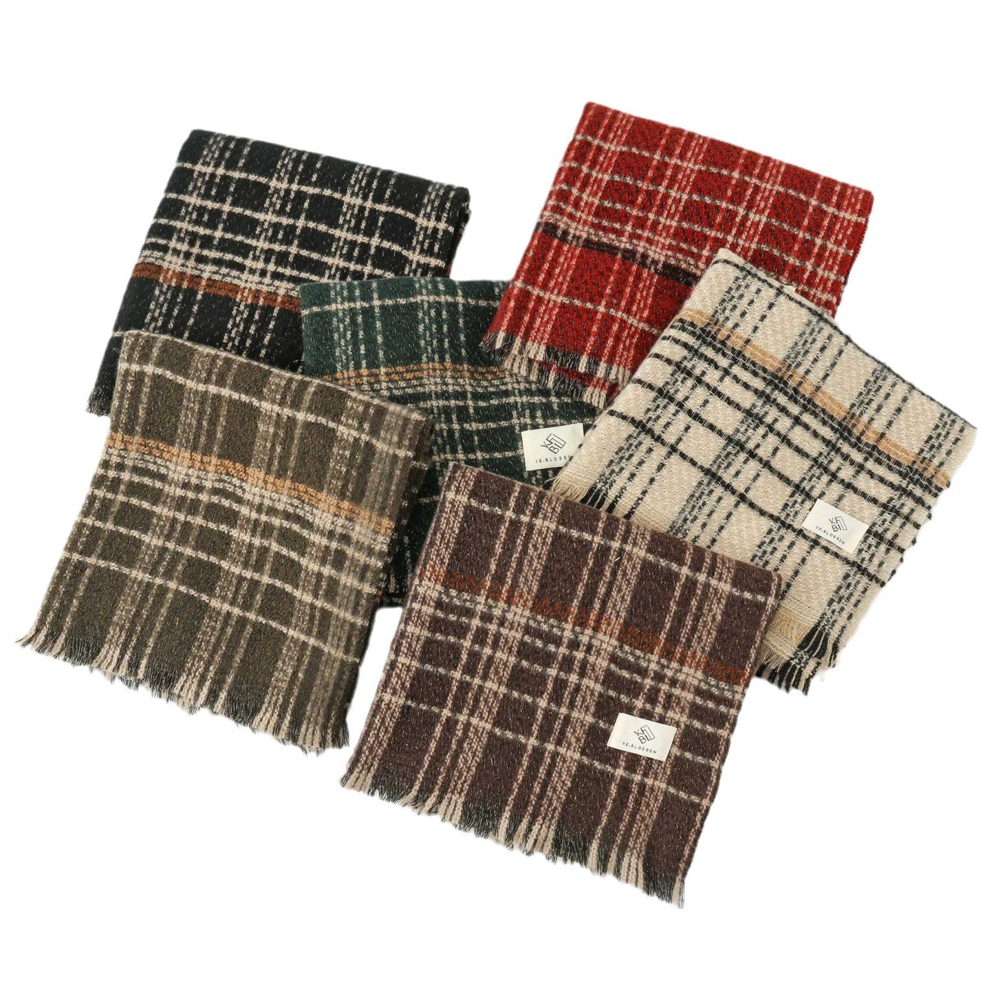 Black Chic Plaid Winter Scarf - Large Soft Polyester Shawl Wrap with Tassels, Korean Inspired Fashion