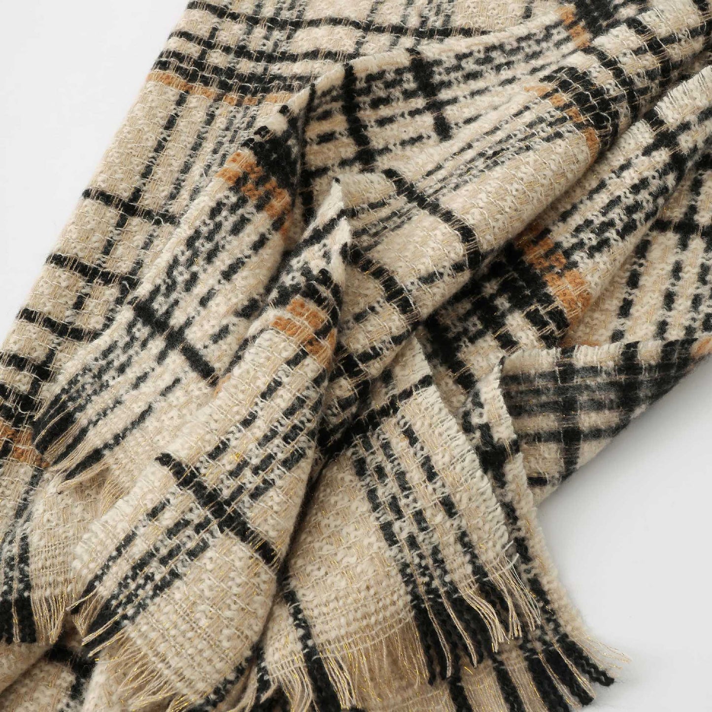 Dark Grey Chic Plaid Winter Scarf - Large Soft Polyester Shawl Wrap with Tassels, Korean Inspired Fashion