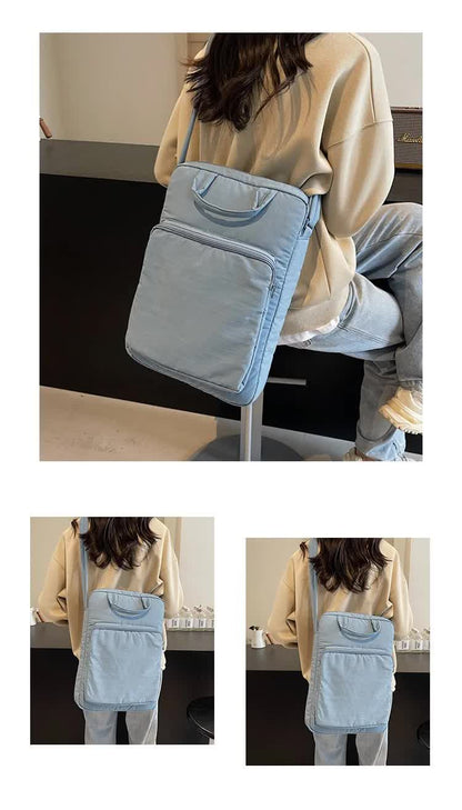 Pink Lightweight Nylon Vertical Crossbody Tote Bag - Casual Shoulder Bag with Adjustable Strap & Pockets