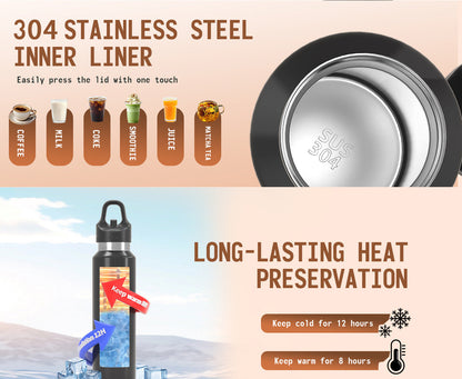 Red 480ml Insulated Stainless Steel Water Bottle - Leakproof One-Click Lid Thermal Flask for Hot & Cold Drinks