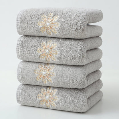 Grey 4-Pack Elegant Glod Floral Embroidered Cotton Hand Towels - Ultra Soft & Absorbent