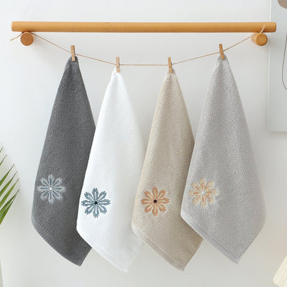 Dark Grey 4-Pack Elegant Blue Floral Embroidered Cotton Hand Towels - Ultra Soft & Absorbent