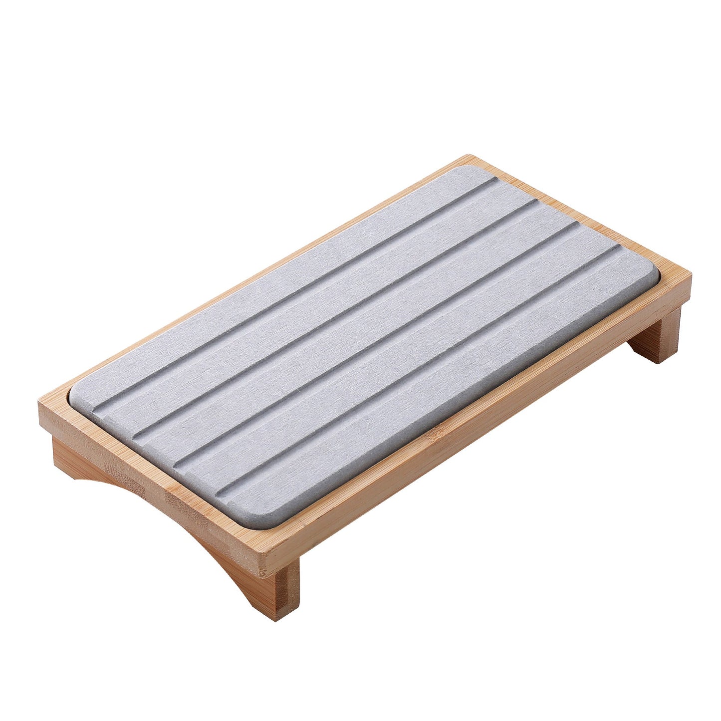 Light Grey Natural Diatomaceous Earth Absorbent Drying Tray with Bamboo Base - Quick-Dry Stone Mat for Kitchen & Bathroom Sink