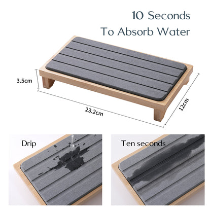 Light Grey Natural Diatomaceous Earth Absorbent Drying Tray with Bamboo Base - Quick-Dry Stone Mat for Kitchen & Bathroom Sink