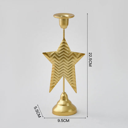 Gold Elegant Star Metal Candlestick Holder - Decorative Taper Candle Stand for Home, Tabletop & Special Occasions