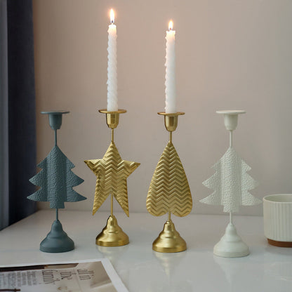 Grey Elegant Star Metal Candlestick Holder - Decorative Taper Candle Stand for Home, Tabletop & Special Occasions