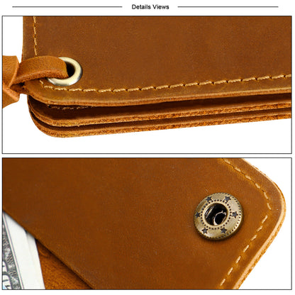 Khaki Vintage Handmade Crazy Horse Leather Wallet - Compact Card Holder & Zippered Coin Purse with Snap Closure