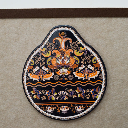 Orange-black Set of 4 Embossed Ceramic Paddle Mats - Assorted Bohemian Pattern Heat Resistant Pads