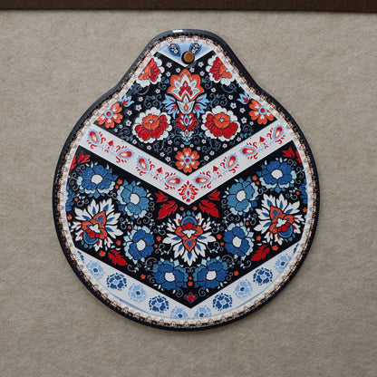 Blue-red Set of 4 Embossed Ceramic Paddle Mats - Assorted Bohemian Pattern Heat Resistant Pads