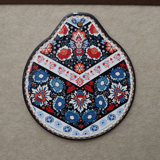 Blue-red Set of 4 Embossed Ceramic Paddle Mats - Assorted Bohemian Pattern Heat Resistant Pads