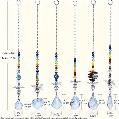 Set of 6 Crystal Suncatcher Hanging Ornaments - Butterfly Star Moon Prism Window Decor