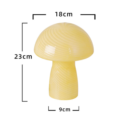 Speckled White Retro Swirl Glass Mushroom Table Lamp - LED Bedside Night Light