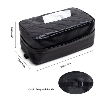 White Universal Leather Car Tissue Box Holder - Visor, Armrest & Seat Back Mount
