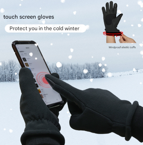 XL Black Warm Windproof Touchscreen Gloves - Anti-Slip Grip for Winter Cycling & Outdoor Sports