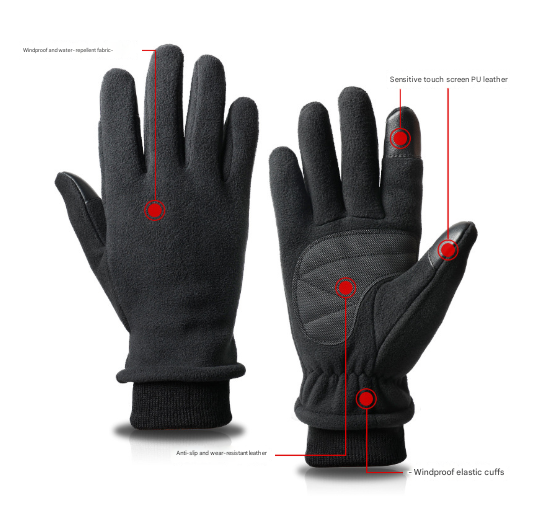 S Grey Warm Windproof Touchscreen Gloves - Anti-Slip Grip for Winter Cycling & Outdoor Sports