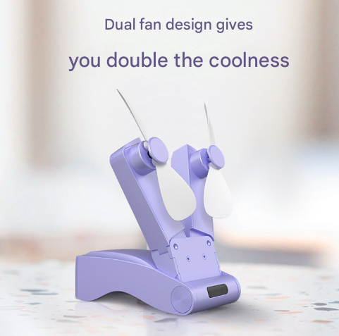 White Creative Dual-Head Folding Handheld Fan - USB Rechargeable, 3-Speed Strong Wind, 10.5x4.5x4cm