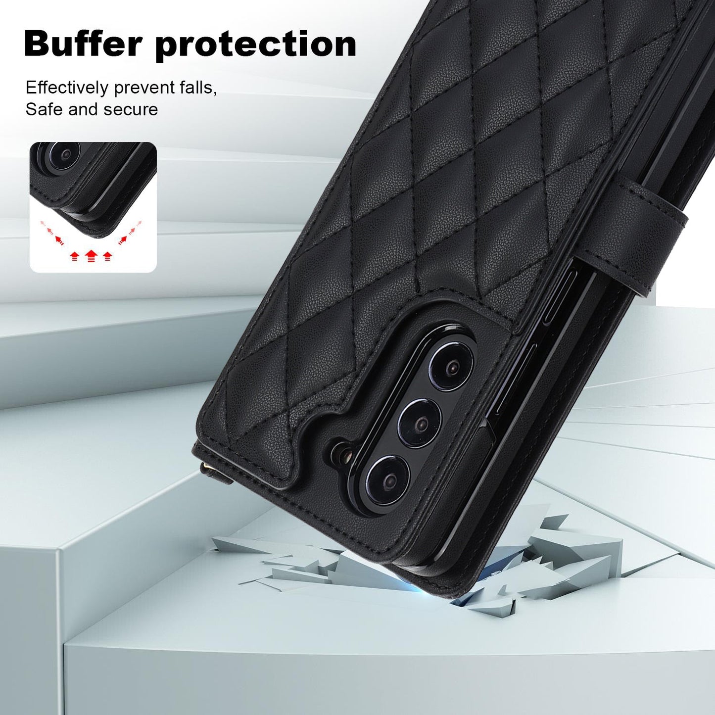 Galaxy Z Fold4 Multi-Functional Leather Wallet Case for Samsung Z Fold Series - Crossbody with Pen Slot, Quilted Design Pen Not Included