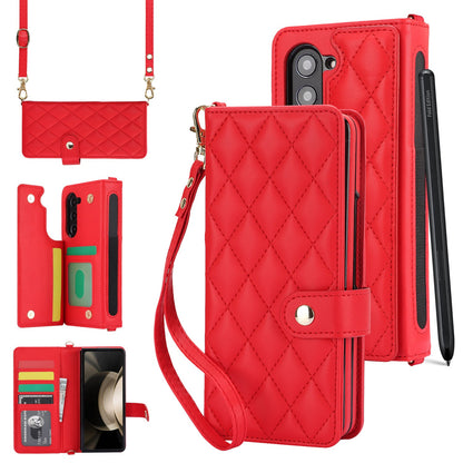 Galaxy Z Fold5 Multi-Functional Leather Wallet Case for Samsung Z Fold Series - Crossbody with Pen Slot, Quilted Design Pen Not Included