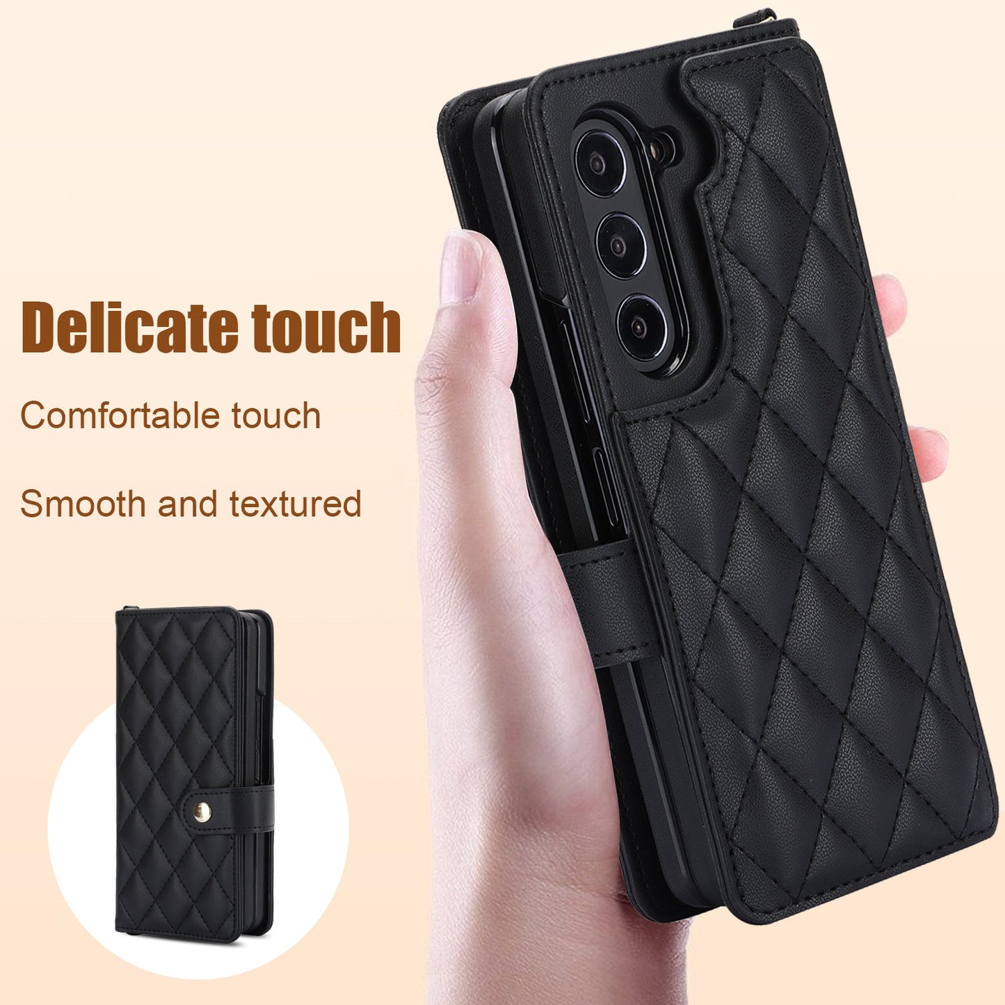 Galaxy Z Fold5 Multi-Functional Leather Wallet Case for Samsung Z Fold Series - Crossbody with Pen Slot, Quilted Design Pen Not Included