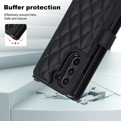 Galaxy Z Fold5 Multi-Functional Leather Wallet Case for Samsung Z Fold Series - Crossbody with Pen Slot, Quilted Design Pen Not Included