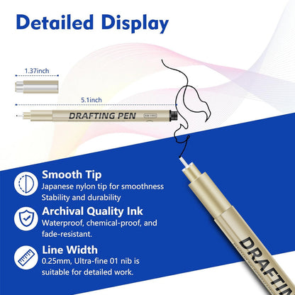0.4mm 12-Piece Precision Drawing Pen Set - Waterproof Anime Sketching Pens for Students, Assorted Tips