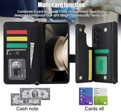 Purple Galaxy Z Fold6 Multi-Functional Leather Wallet Case for Samsung Z Fold Series - Crossbody with Pen Slot, Quilted Design Pen Not Included