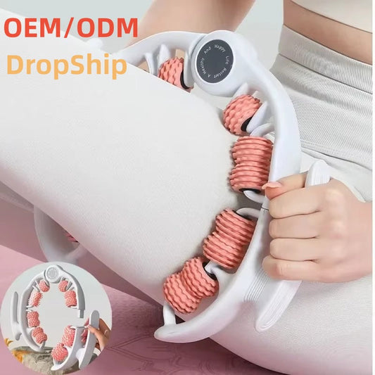 Pink 360 Degree Clamp Leg Roller Massager - Deep Tissue Relief for Thighs, Calves & Arms