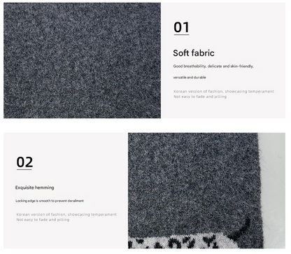 Black Cute Korean-Style Wool Scarf with Dog Design - Unisex Knitted Winter Neck Wrap