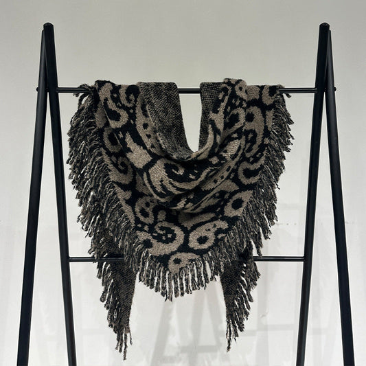 Brown Luxurious Fringe Wool and Lambswool Scarf for Women - Thick Warm 60 x 170 cm Shawl
