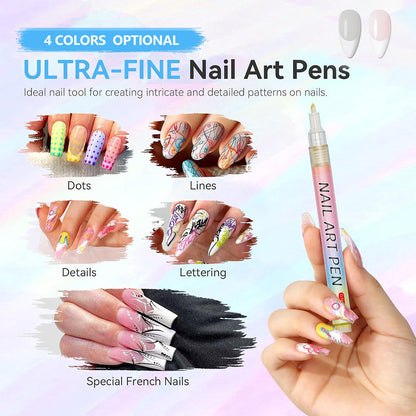 Pink 0.7mm Nail Art Doodle Pen 12 Sticks- Single Color Acrylic Marker for Nail Design, No-Bake