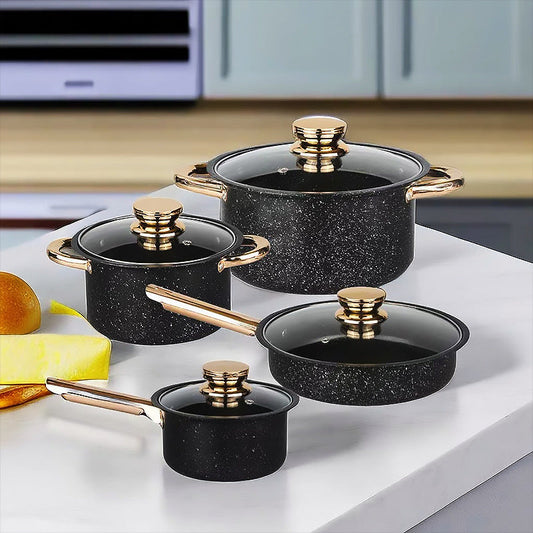 8-Piece Stainless Steel Cookware Set with Maifan Stone Non-Stick Coating