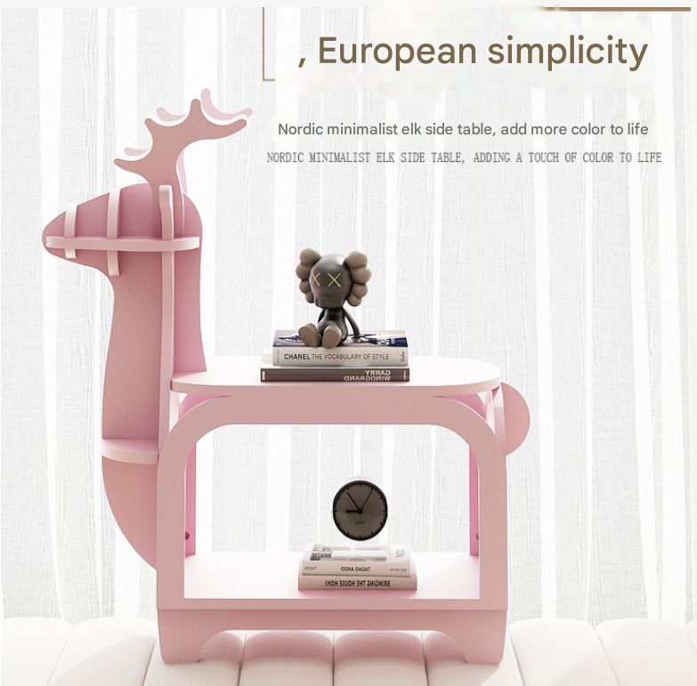 Green Small Creative Reindeer-Shaped Solid Wood Bookshelf for Kids