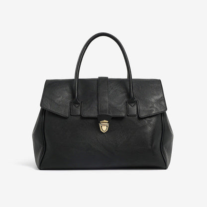 Black Spacious Women's PU Leather Tote Bag with Laptop Compartment