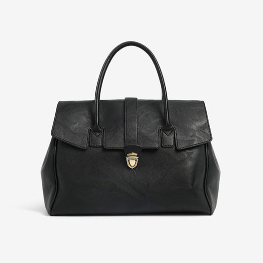 Black Spacious Women's PU Leather Tote Bag with Laptop Compartment
