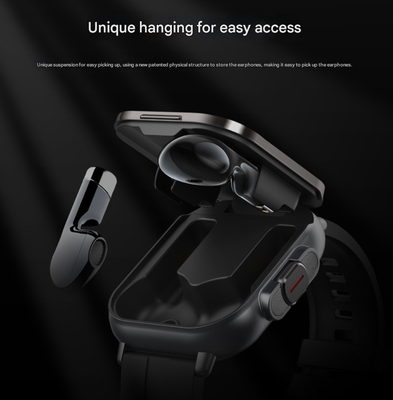 Black Steel 2-in-1 Bluetooth Smartwatch with Integrated Earbuds for Sports