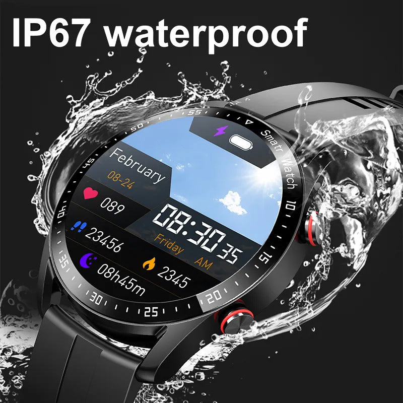 Black Silicone +22MM Black Mitsubishi Steel Strip Business Smartwatch with ECG and PPG Monitoring and Stainless Steel Strap