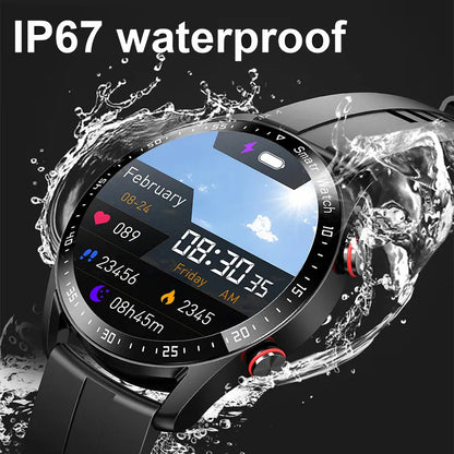 Black Silicone +22MM Black Mitsubishi Steel Strip Business Smartwatch with ECG and PPG Monitoring and Stainless Steel Strap