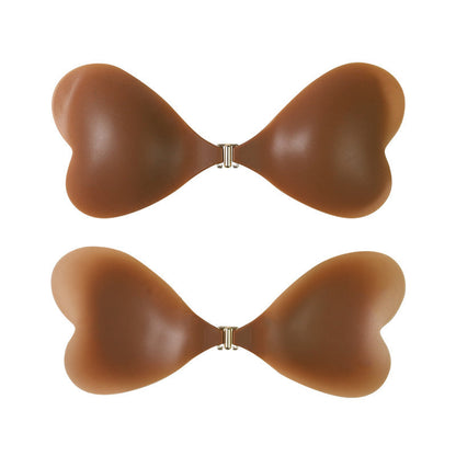 Size S [A cup] Two Pairs Brown Skin Colour Heart-Shaped Silicone Breast Sticker - Thin Invisible Push-Up for Small Chest Enhancement