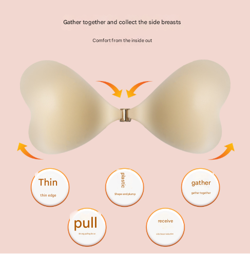 Size M [B cup] Two Pairs Brown Skin Colour Heart-Shaped Silicone Breast Sticker - Thin Invisible Push-Up for Small Chest Enhancement