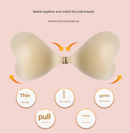 Size M [B cup] Two Pairs Brown Skin Colour Heart-Shaped Silicone Breast Sticker - Thin Invisible Push-Up for Small Chest Enhancement