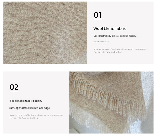 Grey Versatile Fringed Faux Wool Triangle Shawl - Warm Knitted Scarf