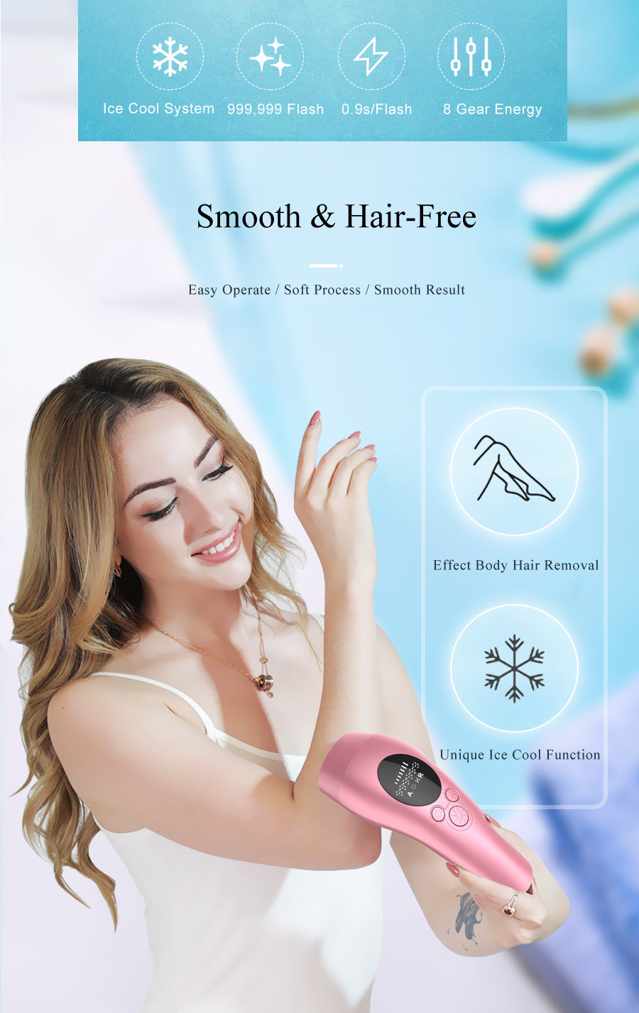 Pink Light Spot Beauty Hair Removal Device - Smooth Skin Solution