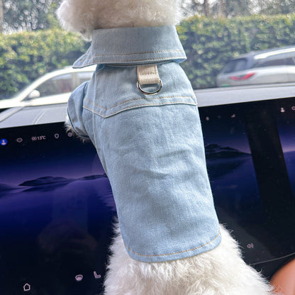XS-Approximately 2kg Handsome denim shirt Denim Vest Jacket for Dogs and Cats - Spring, Summer, and Autumn Wear