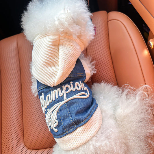 XS-Approximately 2kg Champion Cowboy Jersey Denim Vest Jacket for Dogs and Cats - Spring, Summer, and Autumn Wear